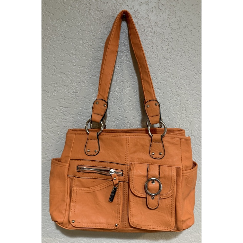 Rosetti Women's Vibrant Orange Shoulder Bag Outer Pockets Purse Handbag